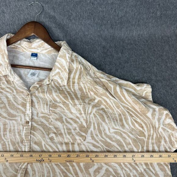 Old Navy Woven Cotton Beige Zebra Print Top sz XXL Button Up Dolman Sleeve NEW - Picture 7 of 8